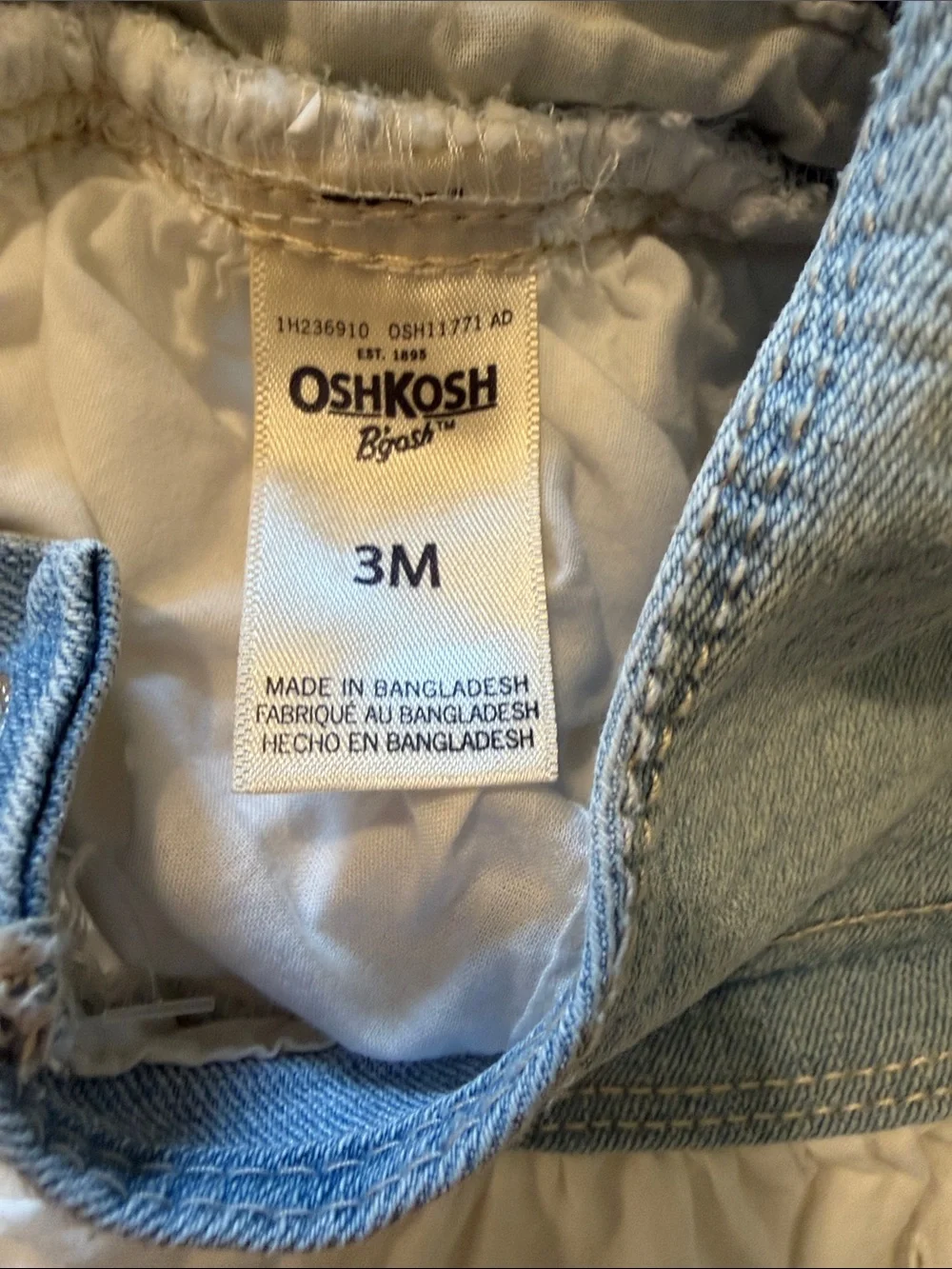 OshKosh B'gosh Denim Overall Dress Light Blue and White Eyelet Ruffles 6 Months